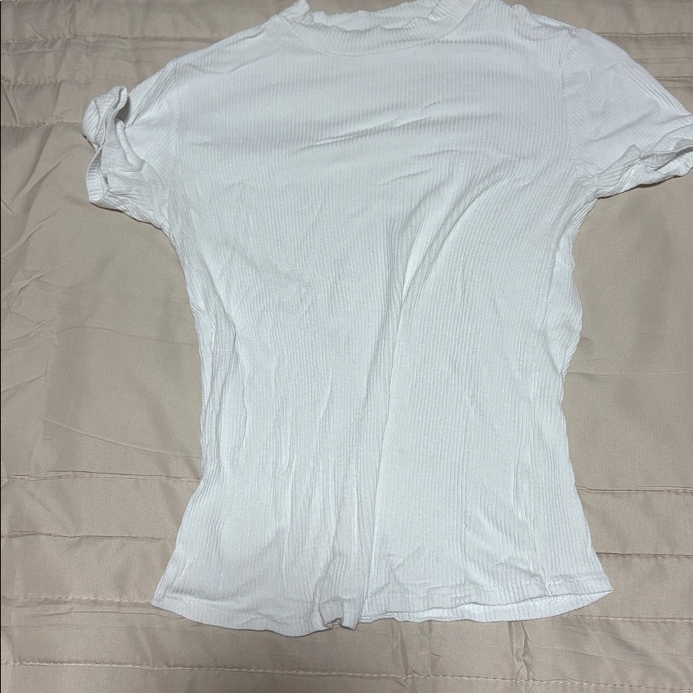 Zara White Ribbed Knit Top